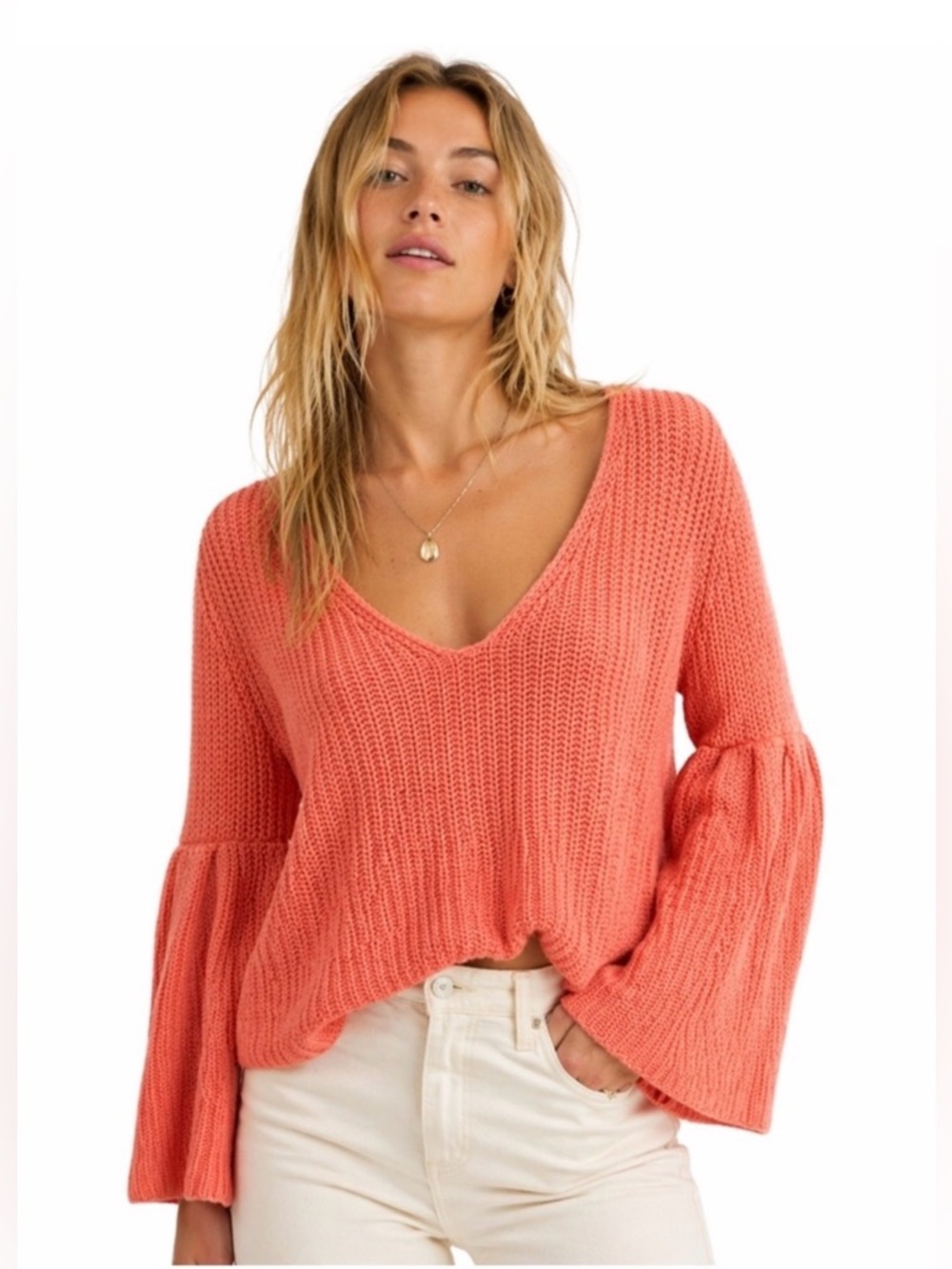 Free People Coral Bell Sleeve Sweater Boho Slouchy Cropped Knit XS
